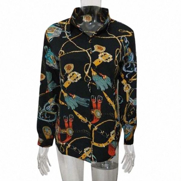 

autumn fashion womens long sleeve chains print ladies casual shirt v neck blouse elegant formal w327 women's blouses & shirts e04e#, White