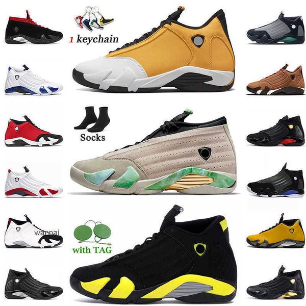 

shoes size 13 mens trainers 2022 fashion jordens 14 men basketball shoes with socks jumpman 14s particle grey ginger red lipstick alternate, Black