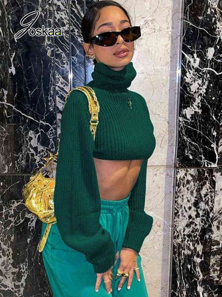 

women's sweaters joskaa green hoge kraag lange mouw truien vrouwen onregelmatige truien herfst 2022 mode gebreide crop streetwear t220, White;black