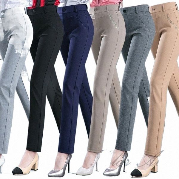 

women's spring and autumn straight casual pants high waist stretch loose middle-aged mother & capris y2dg#, Black;white