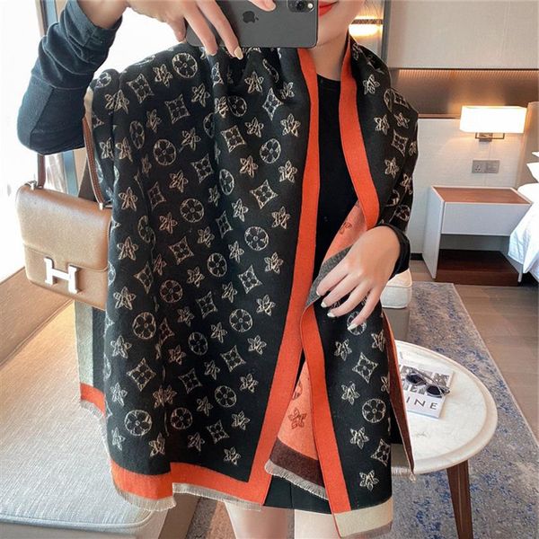 

winter cashmere scarf women design print pashmina shawls wraps thick warm female bufanda stoles hijab blanket 180 65cm216a, Blue;gray