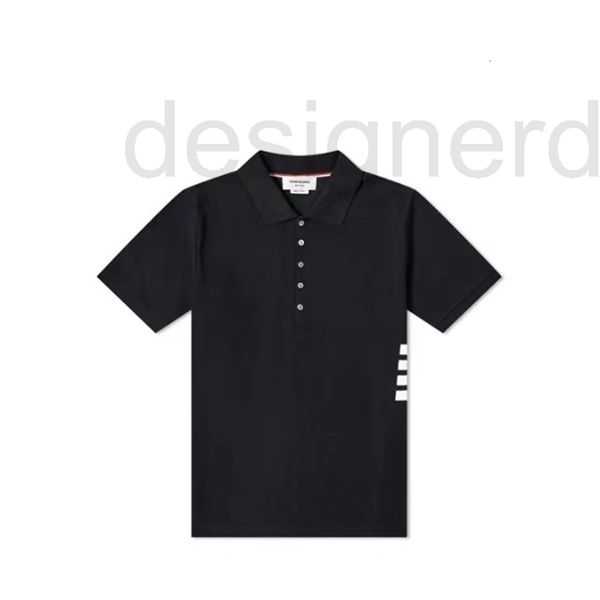 

men's polo designer high set four bar yarn dyed version tb style and women's lovers' slit short sleeve polo shirt loose yuan, White;black