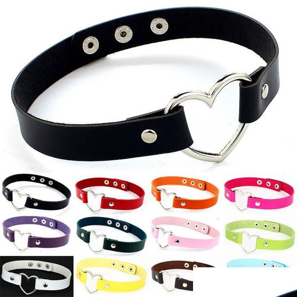 

chokers fashion pu leather heart choker necklace women chocker necklaces punk statement jewelry collier wedding bride gift 5605 q2 dr dhq1x, Golden;silver