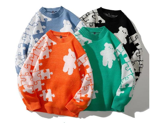 

men's sweaters pullovers knitted streetwear letters print oversized harajuku o neck knitwear women sweaters men clothing, White;black