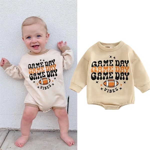 

rompers focusnorm 018m autumn causal baby boy girls jumpsuits rugby letter print long sleeve sweatshirt romper outwear 220915, Blue