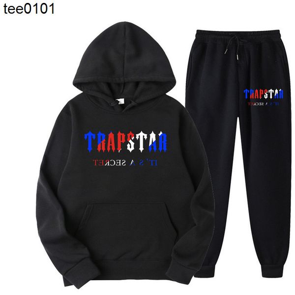 

trapstar tee new men's and women's sports suit autumn and winter hoodie sweater suit loose print sportswear 2 pieces, Black