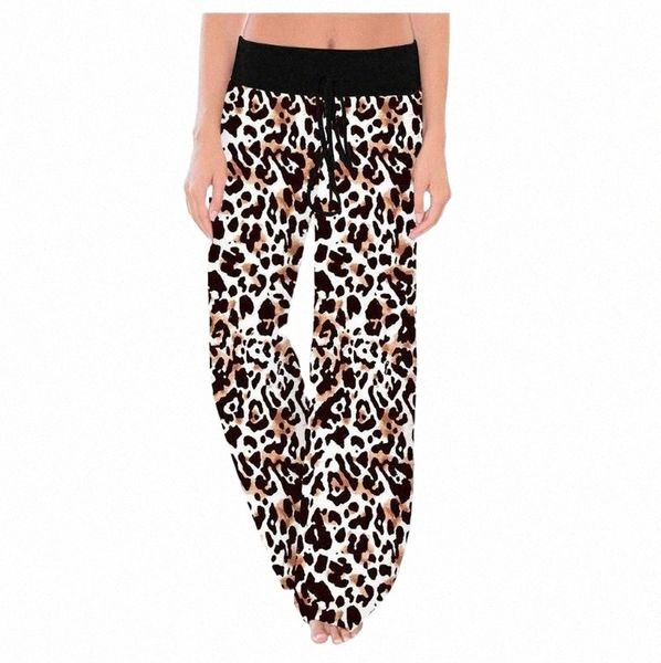 

leopard printed pants women comfy stretch drawstring wide leg lounge pantalones mujer trousers pantaloni donna women's & capris z9ns#, Black;white