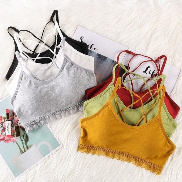 

bras linbaiway women's bra underwear cross strap wireless brassiere lingerie padded bralette crop sports d5kw#, Red;black