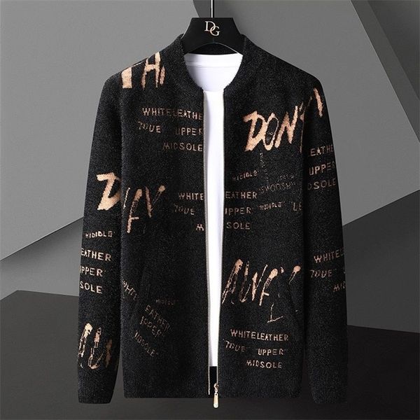 

men's wool blends letter printing cardigan men sweter de hombre korean sweaters coat designer autumn fashion knit cardigan jacket men s, Black