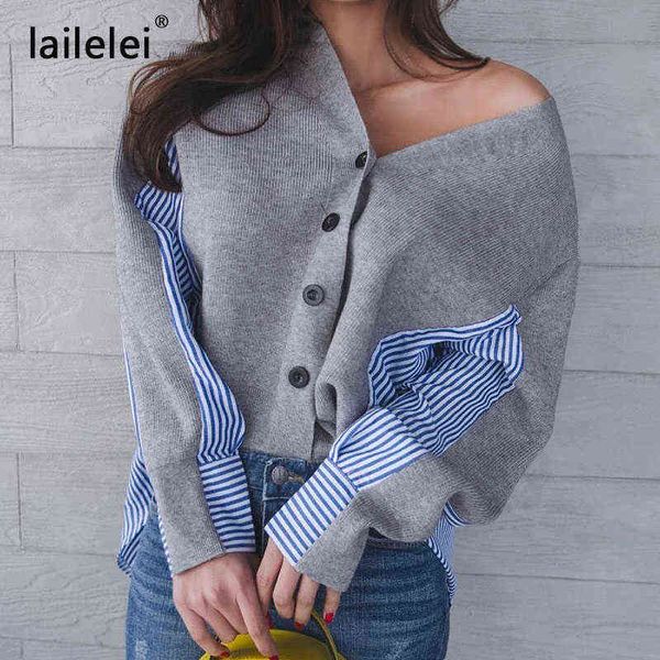 

women's sweaters female patchwork sweater button cardigan laine lovely jumper v neck black grey sweaters casual women autumn knitting s, White;black