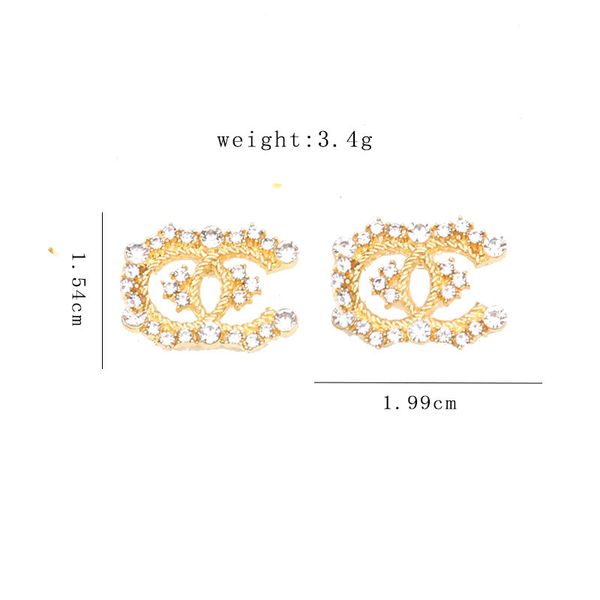 

15style gold plated brand designers double letters stud clip chain geometric famous women sier crystal rhinestone earring wedding, Golden;silver