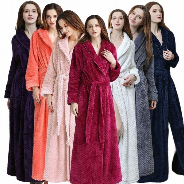 

women's sleepwear soft spa long kimono bathrobe fleece winter warm nightdress womens robes plush housecoat 30gw#, Black;red