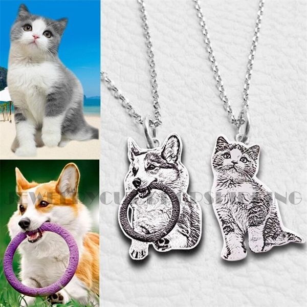 

keychains customized pet engrave 925 sterling silver necklace personalized handmade memory jewelry picture pendant dog cat tag portrait 2209