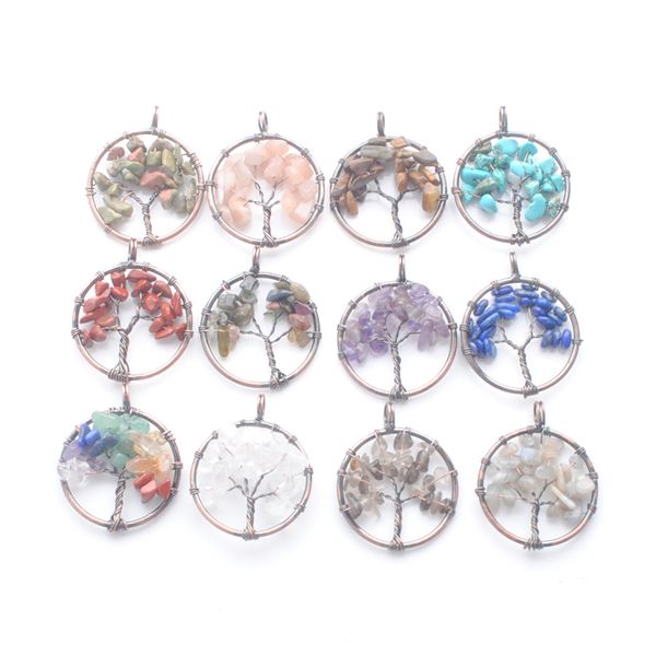 

life tree pendants pendulum natural gem stone crystal vintage copper plated fashion clothing accessories charms women mens jewelry bn413, Silver