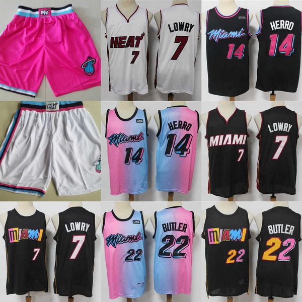 

jersey miami''heat''men throwback dwyane 3 wade tyler 14 herro jimmy 22 butler kyle 7 lowry basketball shorts basketball, Black;red
