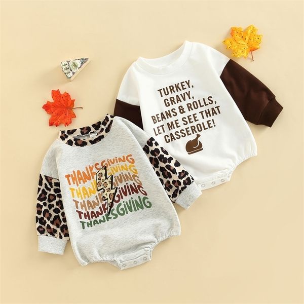 

rompers focusnorm 018m infant baby boys girls thanksgiving romper 2 style letter leopard patchwork long sleeve sweatshirt jumpsuit 220915, Blue