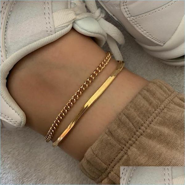

anklets rose gold color stainless steel snake chain anklet female korean simple retro foot bracelet beach accessories boho jewelry 19 dhl6h, Red;blue