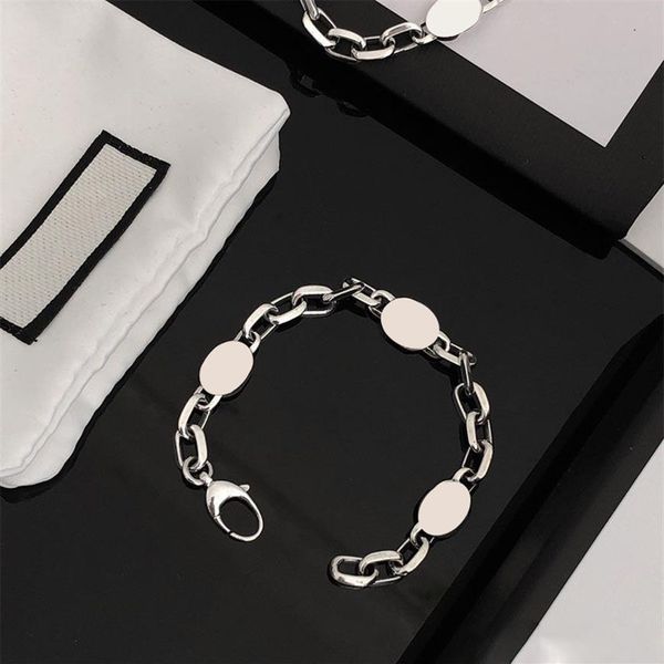 

retro cuff bracelet couple 925 interlocking letters distressed chain men & women jewelry296k, White