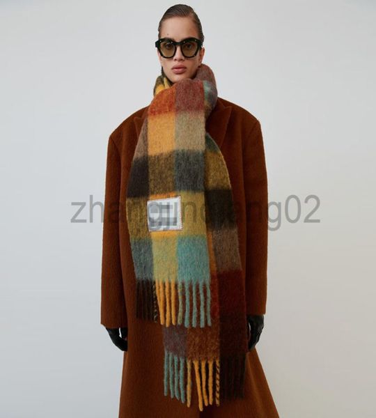 

designer cashmere head acne studio scarf woman mens new fashion brands shawl rainbow tassel autumn winter thick warm student thickened shawl, Blue;gray