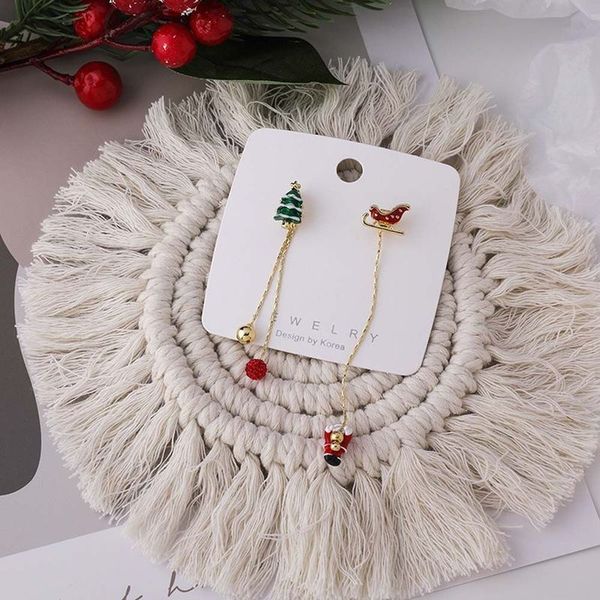 

dangle chandelier moving santa claus tassel link asymmetrical earrings ear studs korean style christmas female 220914, Silver