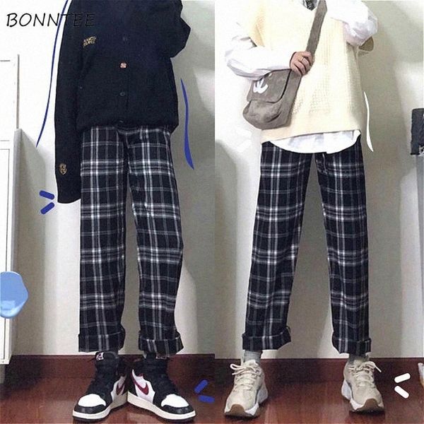 

wide leg pants women oversize korean summer chic fashion black plaid womens trousers high waist pockets schoolgirls streetwear women's, Black;white