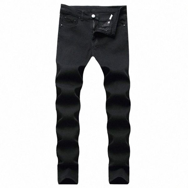 

european and american trend men's jeans solid color casual slim stretch pants c40s#, Blue