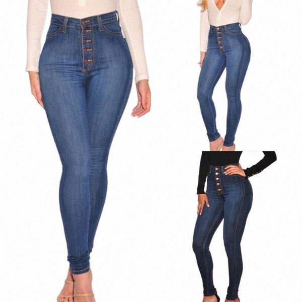 

women solid color long jeans classic high waist denim skinny wait streetwear fashion pockets trousers women's leggings m5ch#, Black