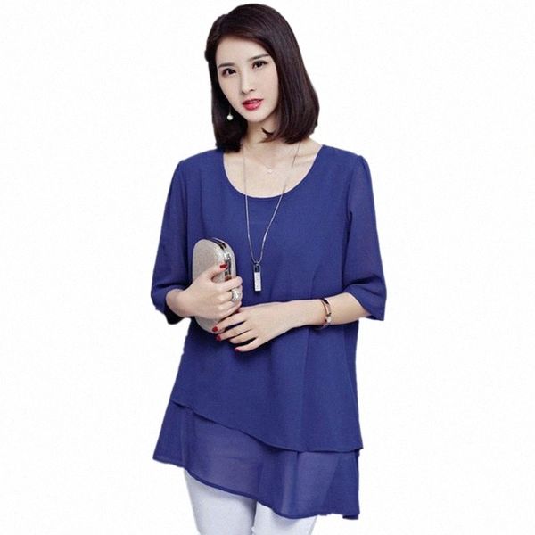 

vintage chiffon blouse women blue blusas mujer de moda oversize shirt summer korean style long tunic clothes women's blouses & shirts, White