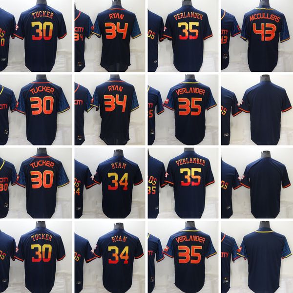 

2022 new baseball jersey 30 kyle tucker 34 nolan ryan 35 justin verlander 43 lance mccullers jr. blank stitched jerseys men women youth, Blue;black
