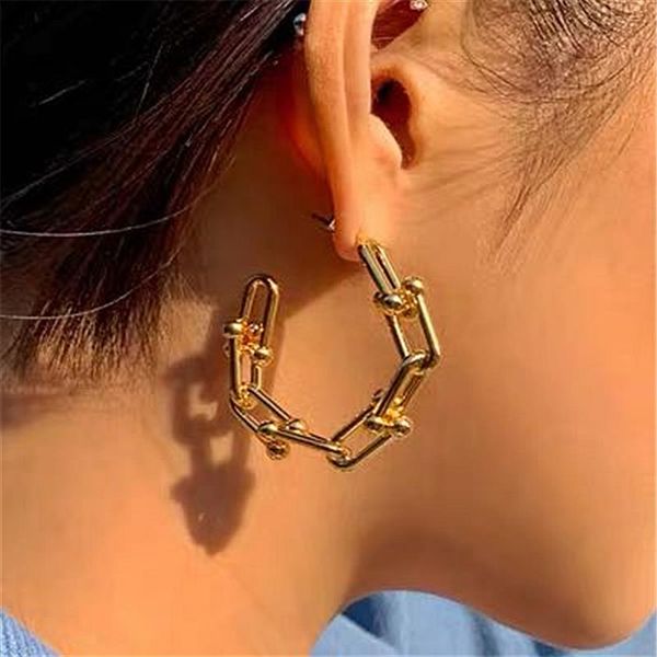 

women vintage hoop earrings metal u shape chain hoops punk earrings for women gothic jewelry gold circle earring hyeperbole bijoux232z, Golden;silver