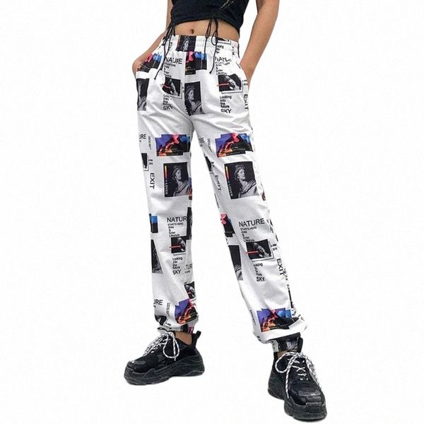 

high waist camouflage pants women men streetwear cargo pants loose jogger trousers sweatpants w1ei#, Black;white