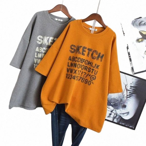 

autumn arrival thick short-sleeved t- shirt simple tide letter sanding loose plus size women's t-shirt j2hf#, White