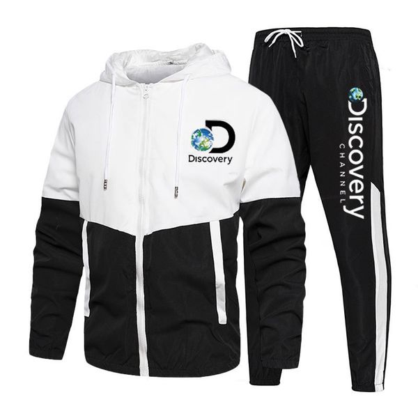 

mens tracksuits discovery channel men tracksuit casual set male joggers hooded sportswear jacketspants 2 piece sets hip hop running sports s, Gray