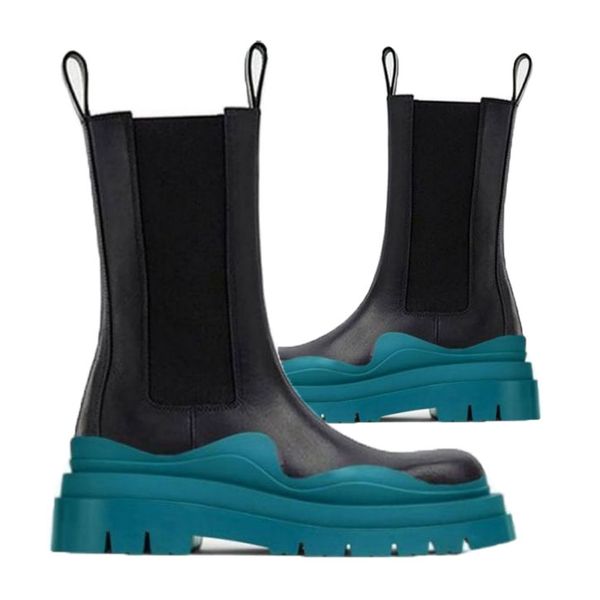 

women man bottega blaster soles boots luxury tire lean leather chelsea women's booties men lug platform chunky shoes lady knight boots, Black