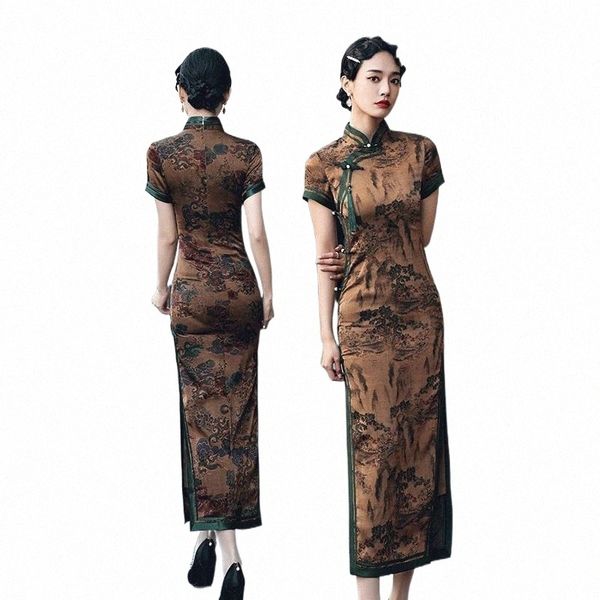 

2021 spring and summer improved cheongsam daily women seersucker chinese lady long slim dress retro traditional clothing qipao d7gc#, Red