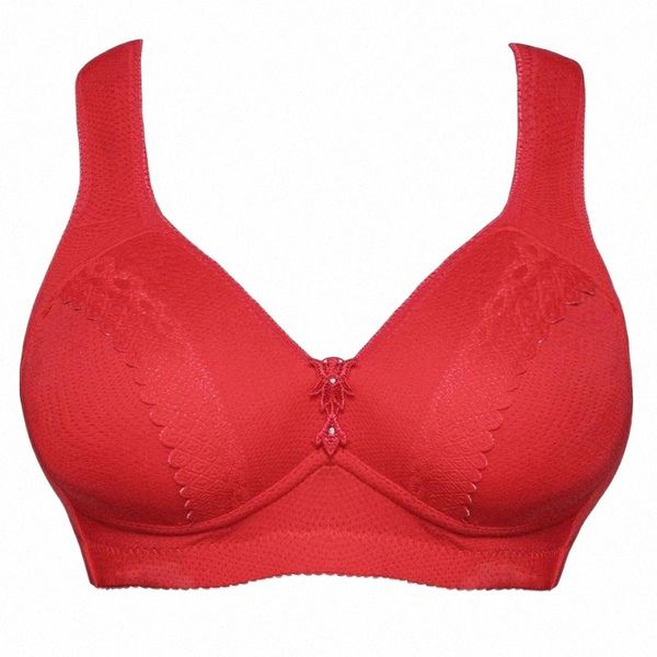 

women push up plus size 36-44 bra gathering accessory breast cotton bras back anti-droop large underwear w2c4#, Red;black