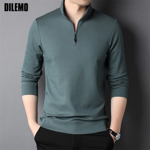 

men's polos grade fashion brand luxury zipper polo shirt men casual plain korean solid color long sleeve mens clothing 220915, White;black