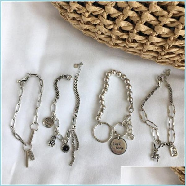 

charm bracelets 925 sterling sier new vintage alphab bunny circle chain personality bracelet thai birthday party jewelry gift 839 z2 dh2zs, Golden;silver