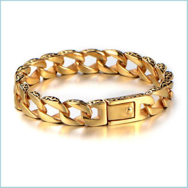 

link chain 22cm link chain fashion gold mens charm bracelets retro cool male biker jewelry accessory drop delivery 2021 dh56i, Black