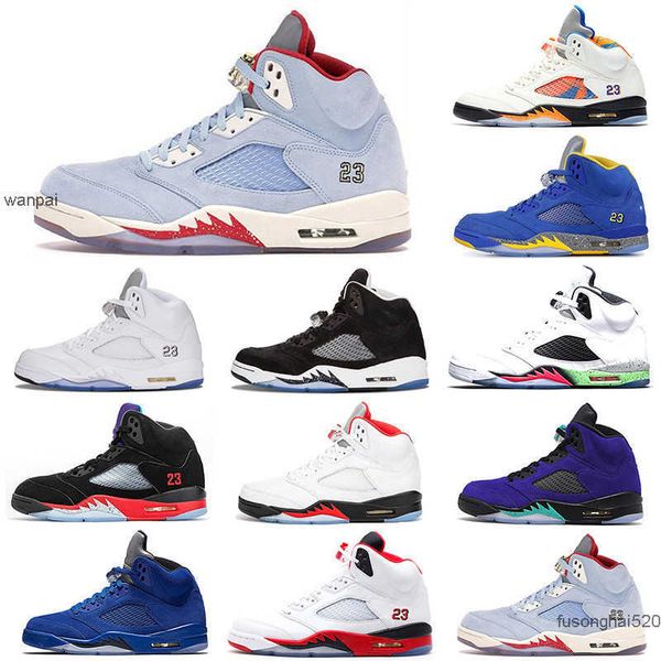

shoes 2022 new fashion original 5 basketball shoes 5s men fire red alternate grape blue suede international flight laney royal metallic silv, Black
