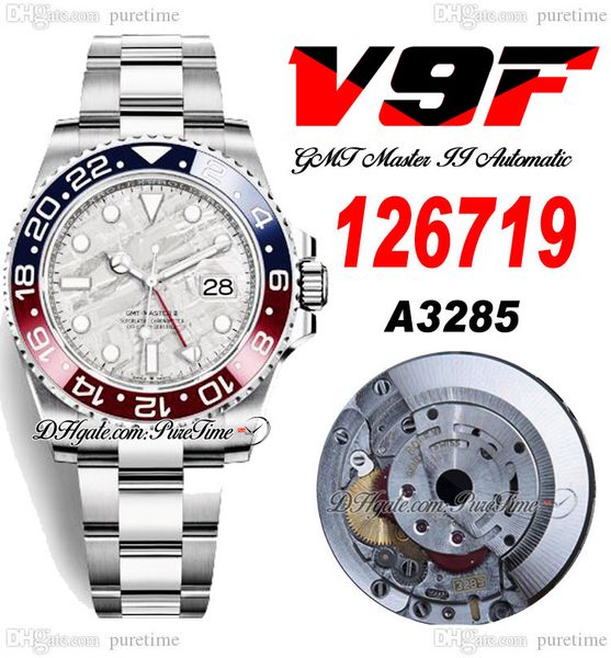 

v9f gmt ii a3285 pepsi automatic mens watch v4 40mm 126719 red blue ceramic bezel meteorite dial 904l oystersteel bracelet super edition sam, Slivery;brown