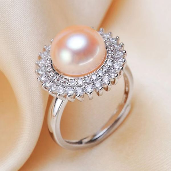 

pearl ring inlaid with small synthetic cubic stones zircon 11mm pearl, Silver