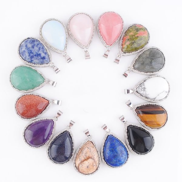 

women dangle natural stones pendant drop shape agates opal amethysts beads pendulum pendants for necklace jewelry bn379, Silver