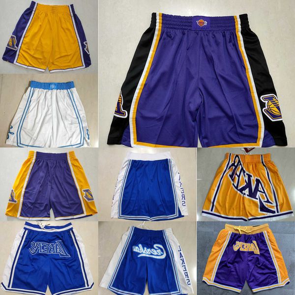 

los angeles''lakers''mens throwback basketball shorts pocket purple yellow, Black