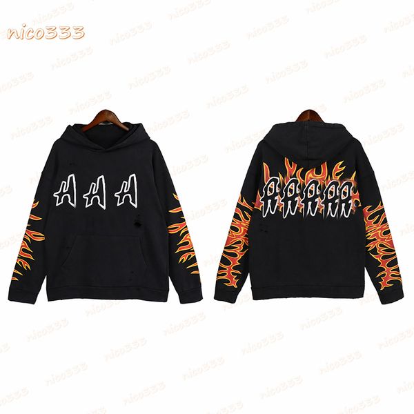 

22ss new hoodie torn black white red stripes front back monogrammed versatile autumn winter sweatshirt men women