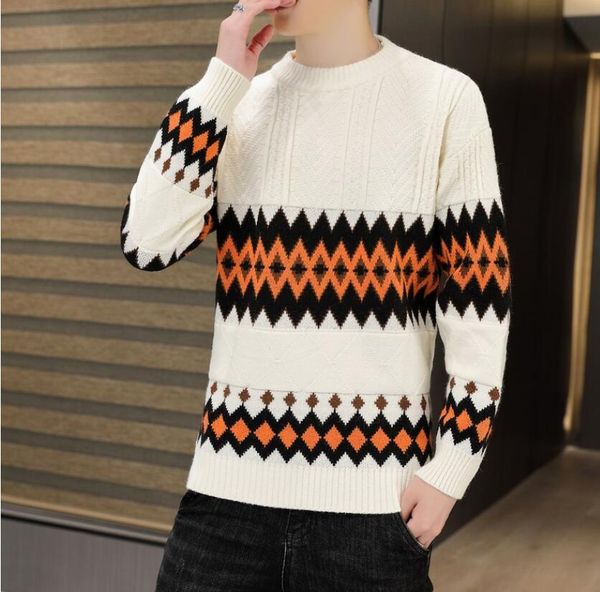 

men's sweater brand luxury designer round collar pullovers wool sweaters mens clothing slim, White;black