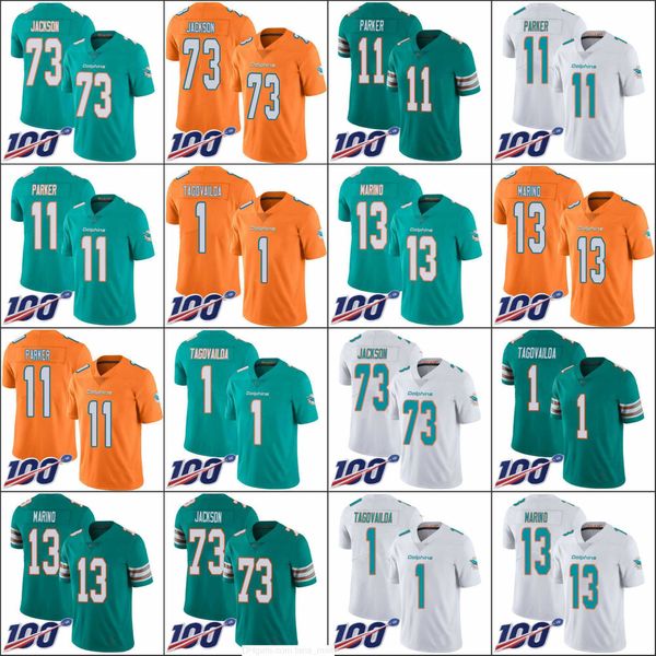 

miami's dolphins's men #1 tua tagovailoa 73 austin jackson 11 devante parker 13 dan marino woman youth 100th limited men's nf, Black;red