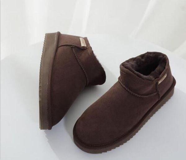 

men women ankle boots slippers cow-split leather cotton shoes, Black