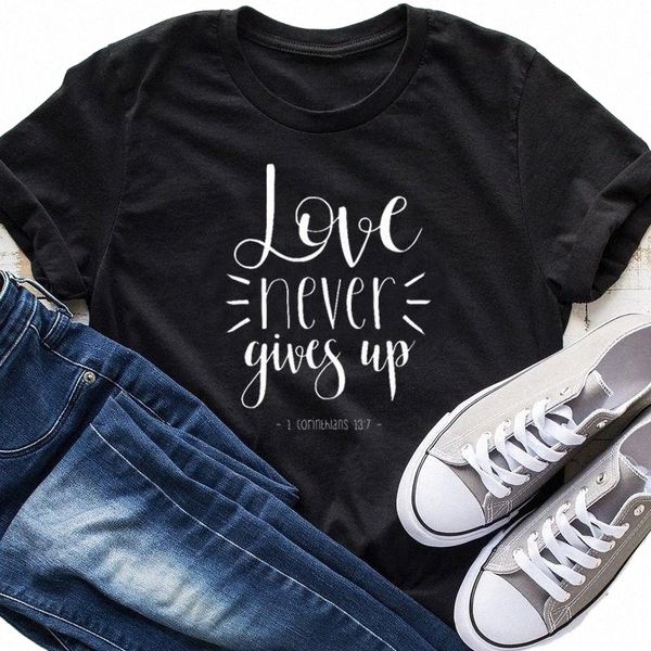 

love never gives up slogan women tshirt christian streetwear harajuku female clothing cotton shirt o neck short sleeve tees women's t-s, White