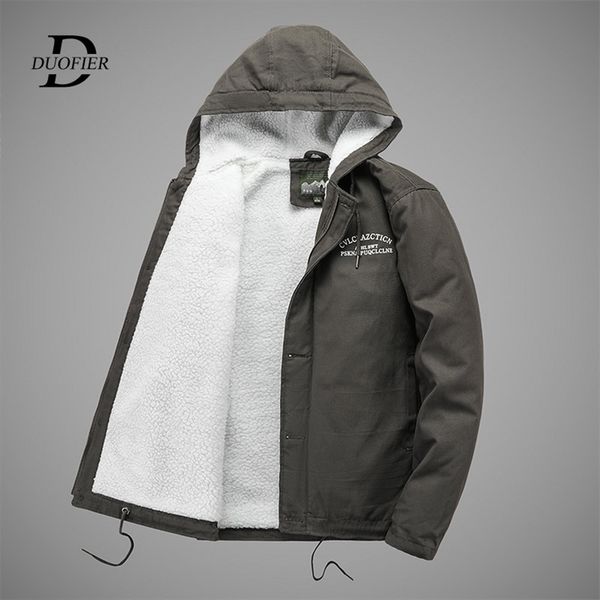 

men's wool blends winter men's parkas jacket casual fleece thicken warm overcoats men hooded outdoor windbreaker parka coat outerw, Black